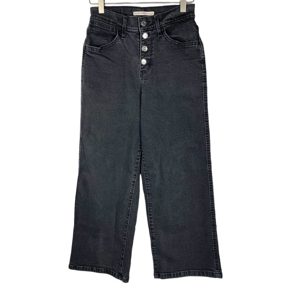 Levi's Denim - Levi's Mile High Cropped Wide Leg Jeans Size 25"  Black Button Fly Stretch Denim